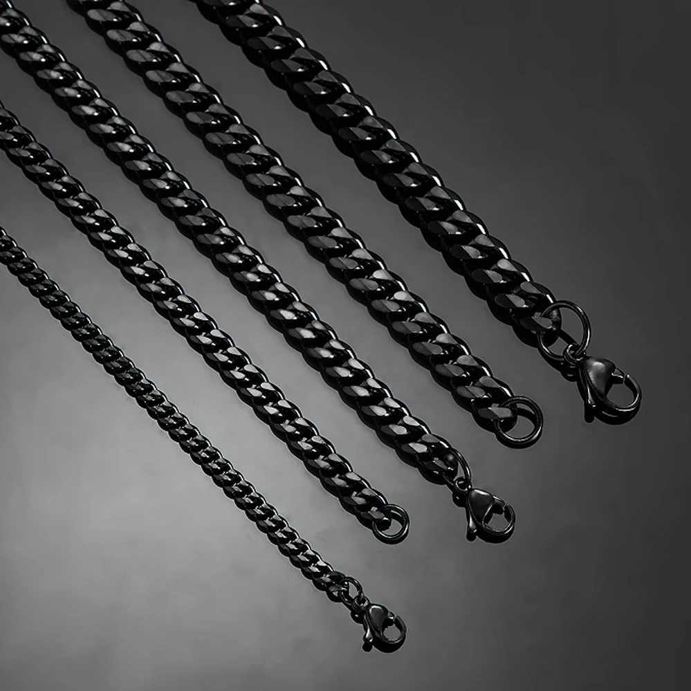 HIYEE 3mm/4mm/5mm/6mm/7mm/8mm Black Color Stainless Steel Cuban Link Chains Classic Men Boy Curb Chunky Necklace 14 to 30 InchesXJ241123
