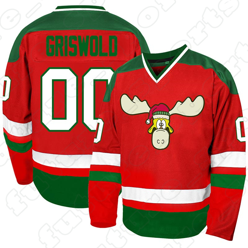 Red Green Mens 00 CLARK GRISWOLD Hockey Jersey Stitched Letters with Pullover Closure Long Sleeves Ice Hockey Jerseys 2024 Christmas Holiday