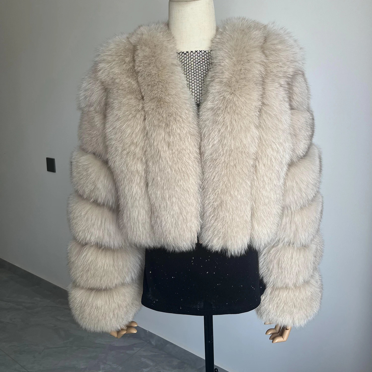 Fur Coat Real Fox WomenS Fashion Vneck Full Sleeve Short AutumnWinter y Leather Jacket 241121