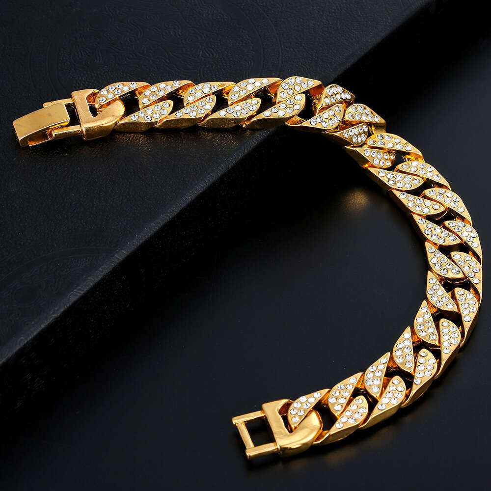 Fashionable Full Dia Cuban Chain Necklace Exaggerated Hiphop Bracelet Jewelry