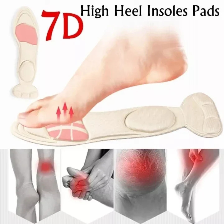 7D Soft Memory Foam Insole Pad Inserts Heel Post Back Breathable Antislip for Women High Shoe Arch Support Insoles 240419