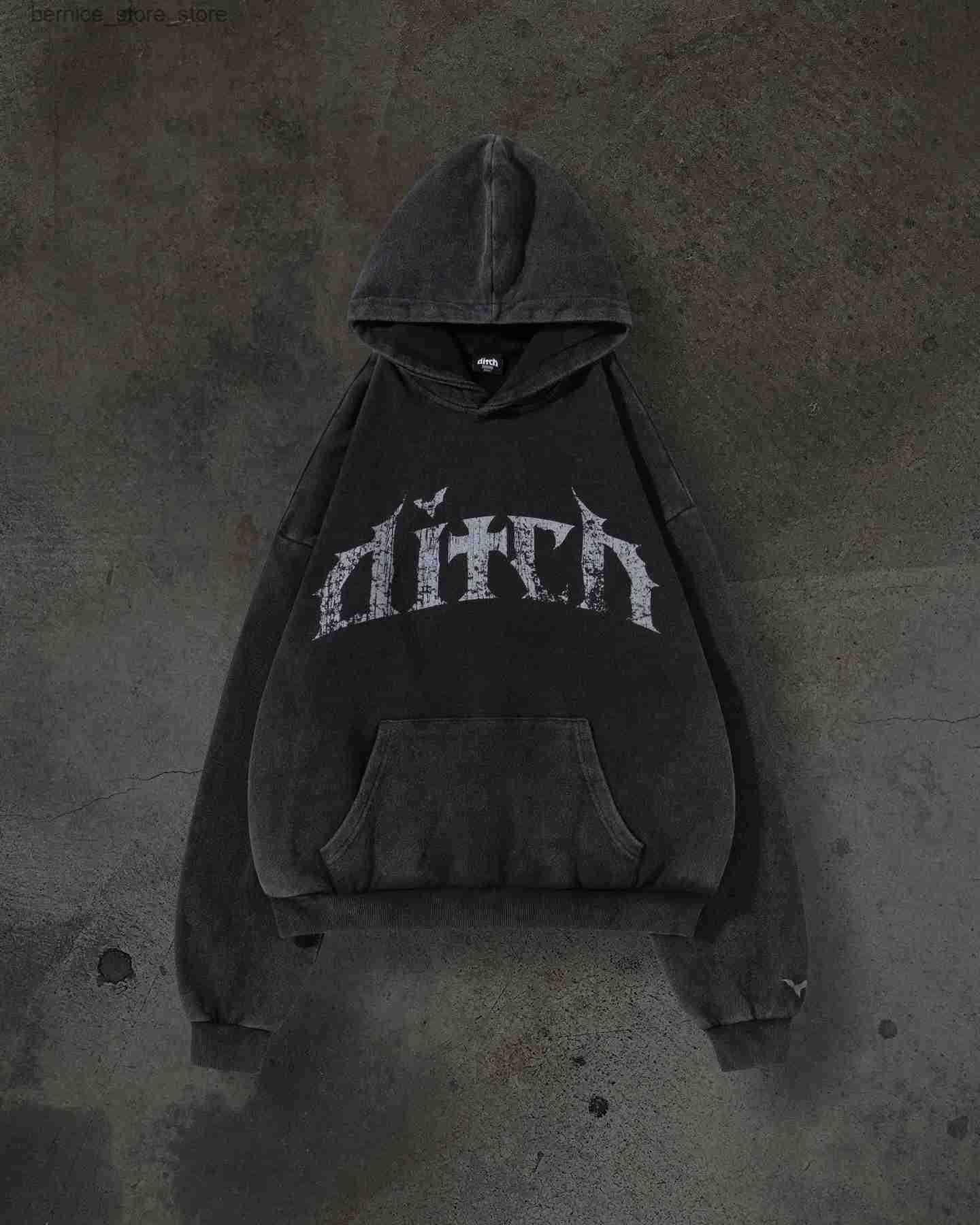 Mens Hoodies Sweatshirts Y2K Harajuku letter DITCH pattern personalized printing casual hoodie womens high street hiphop Versatile long sleeved sportswear Q2411