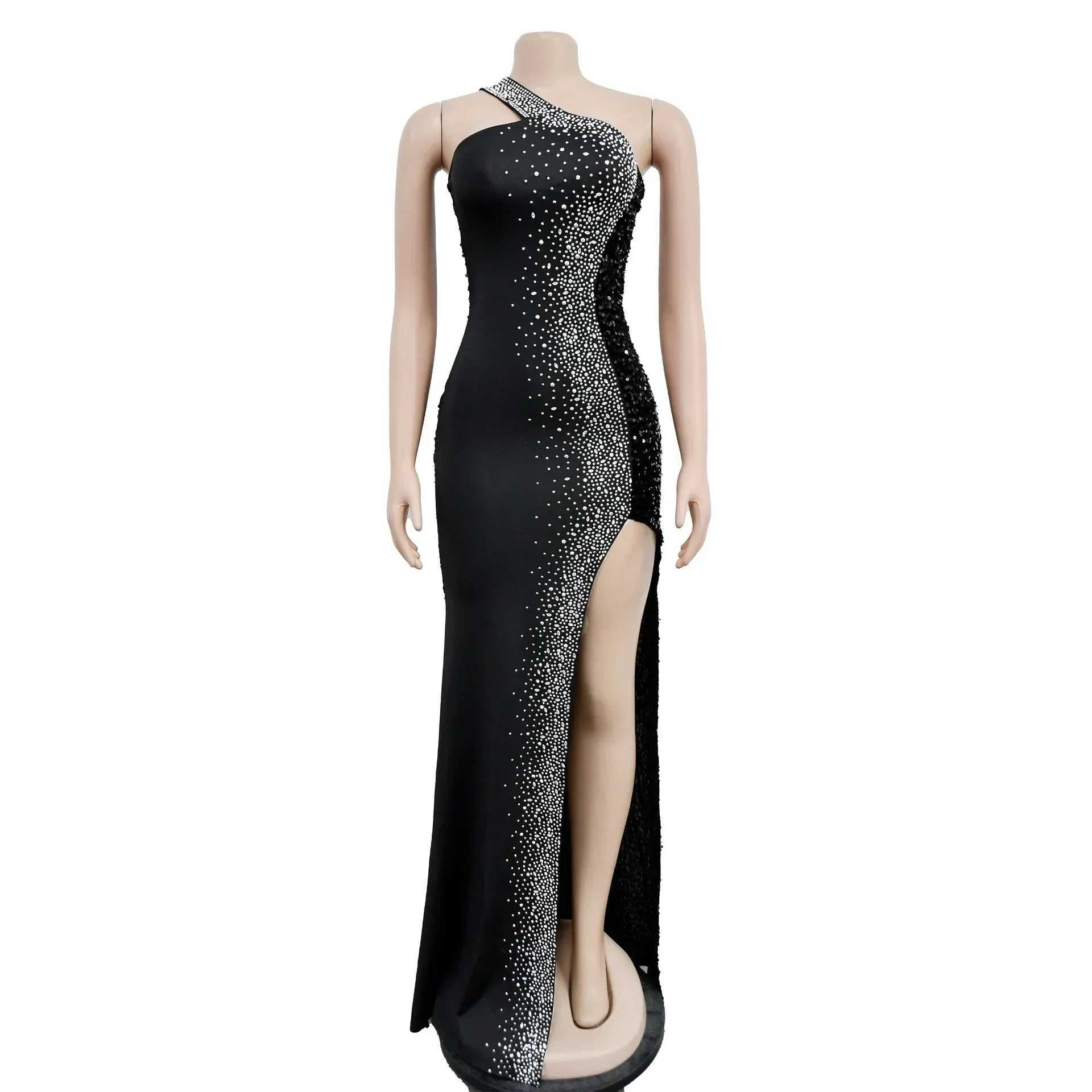 Wen dress party night sexy dress long mesh Maxi Vestitos hot diamond strapless sling V-neck ultra-thin Pr high waist M241123