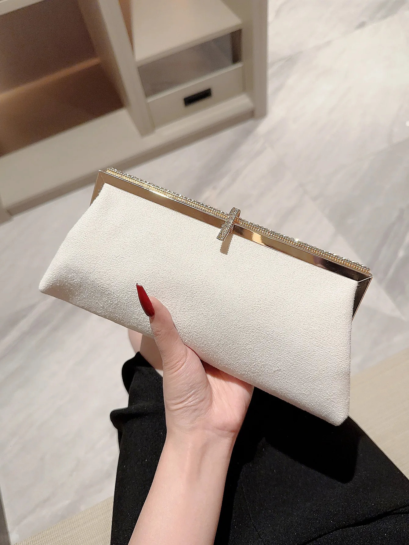 Womens temperament velvet fish hook decorated evening bag clutch party prom dress weddin 241115