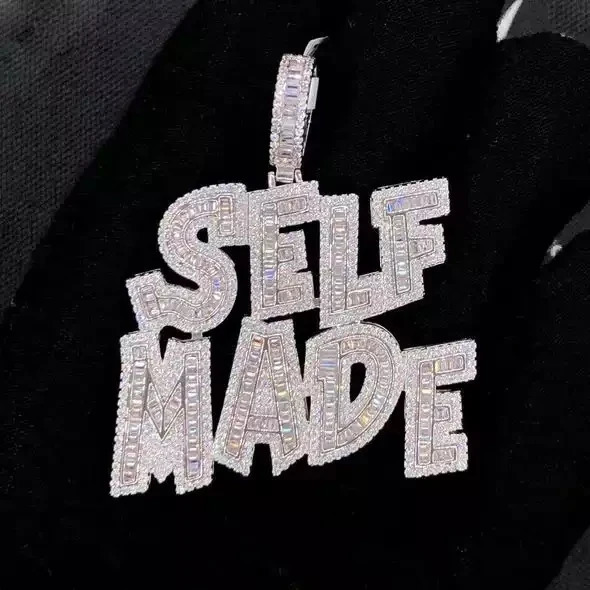 Hip Hop Iced Out Bling Full 5A Cz Paved Big Letter Self Made Charm Pendant Necklaces With Long Rope Chain Jewelry For Men 241122