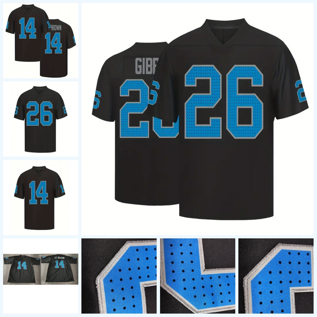 Men's #26 Gibbs 14 St. Brown Black Classic Embroidered V-Neck Rugby Jersey - Breathable, Short Sleeve Sports Shirt In Stock