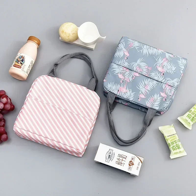 Functional Pattern Cooler Lunch Box Portable Insulated Canvas Bag Thermal Food Picnic Bags For Women Kids 241122