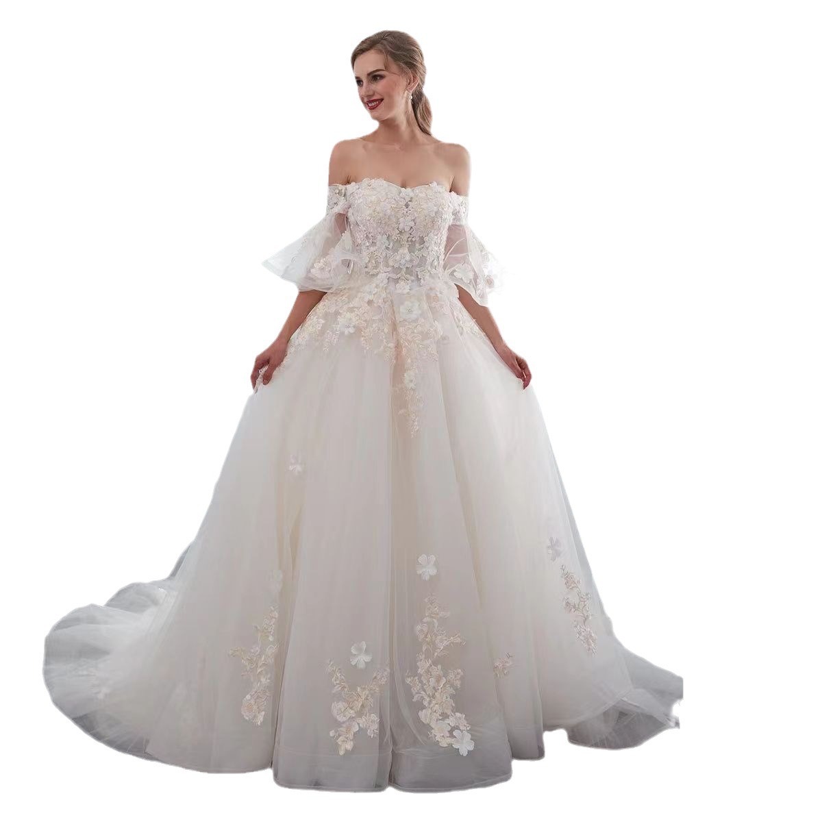 2024 lace wed dress Dresses Bohemian Boho Lace Appliqued Bridal Long Sleeve Sweep Train Beach Wedding Dress designer boho Country bride Gowns