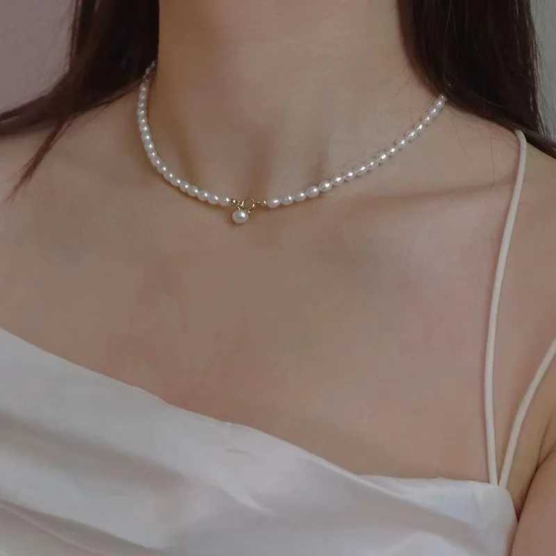 Minar Korea R Freshwater Pearl Toggle Clasp Beaded Necklaces for Women 14K Real Gold Plated Copper Strand Choker WholesaleX241123