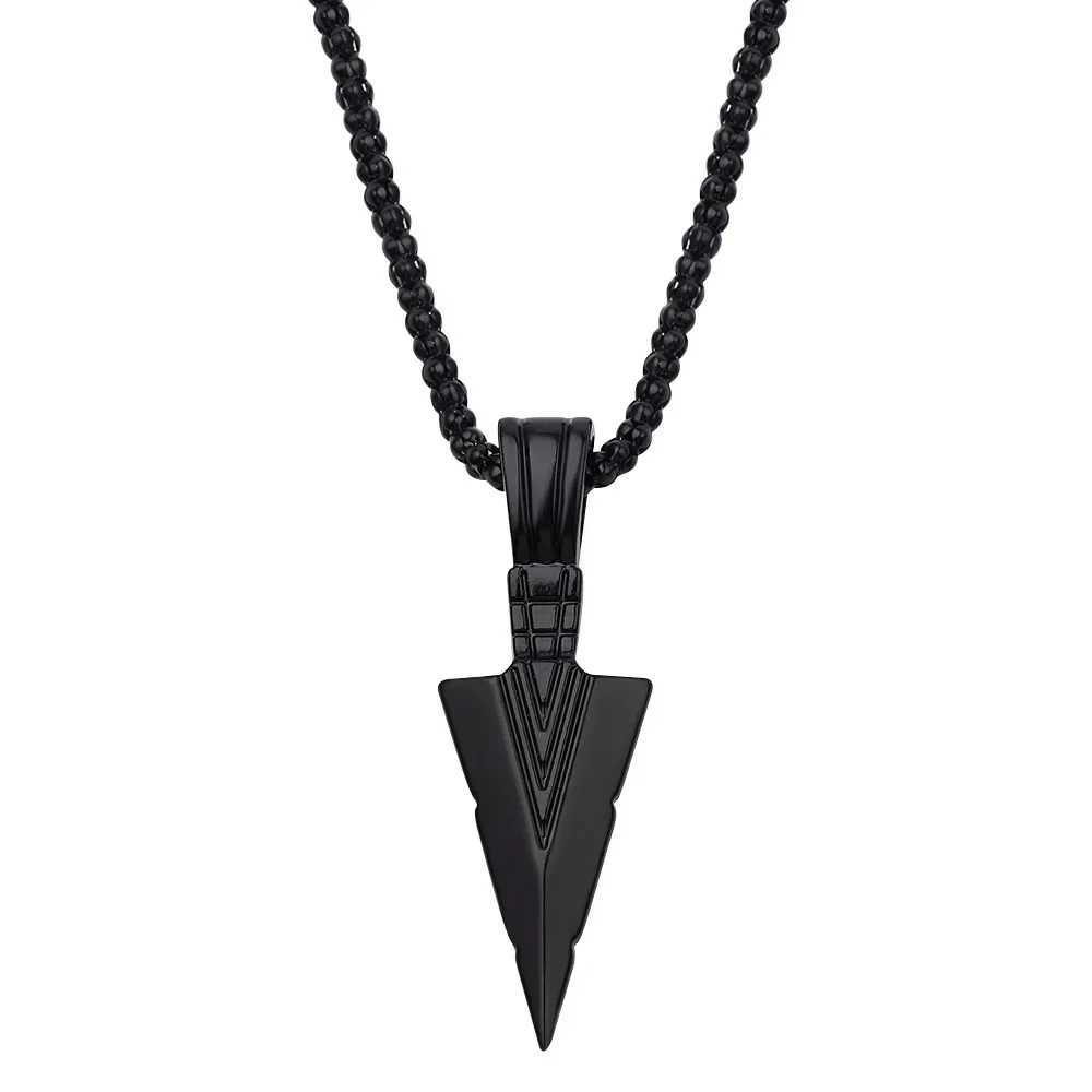 Mens Fashion Jewelry Black Gold Silver Color Arrow Head Pendant Long Chain Necklaces Mens Necklaces Ladies Arrow NecklaceXJ250121