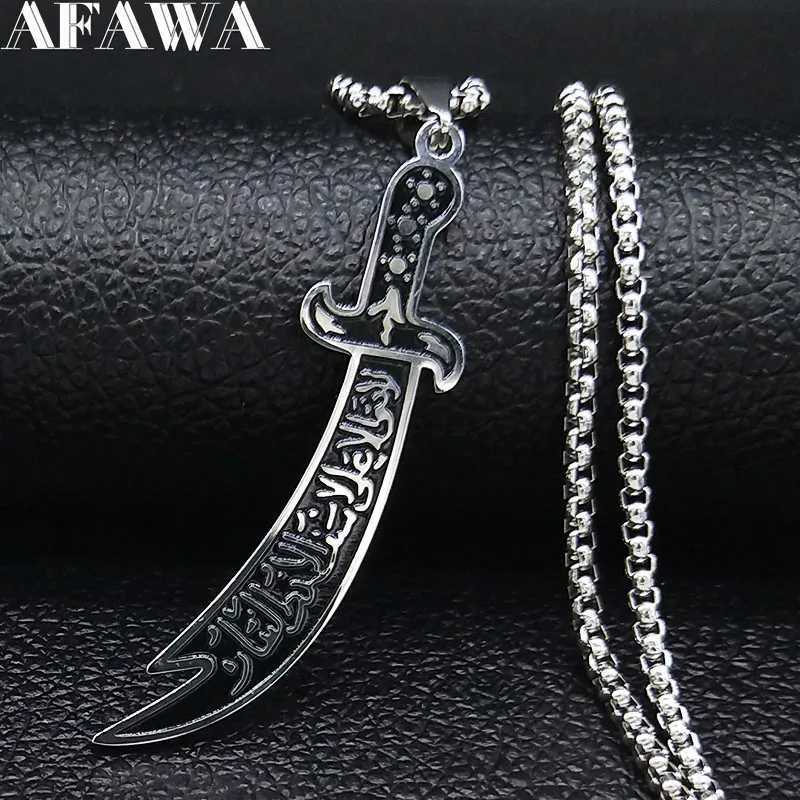 Arabic Imam Ali Zulfiqar Sword Necklace Chain for Men Stainless Steel Muslim Islam Knife Islamic Accessories Jewelry N558S01X241122