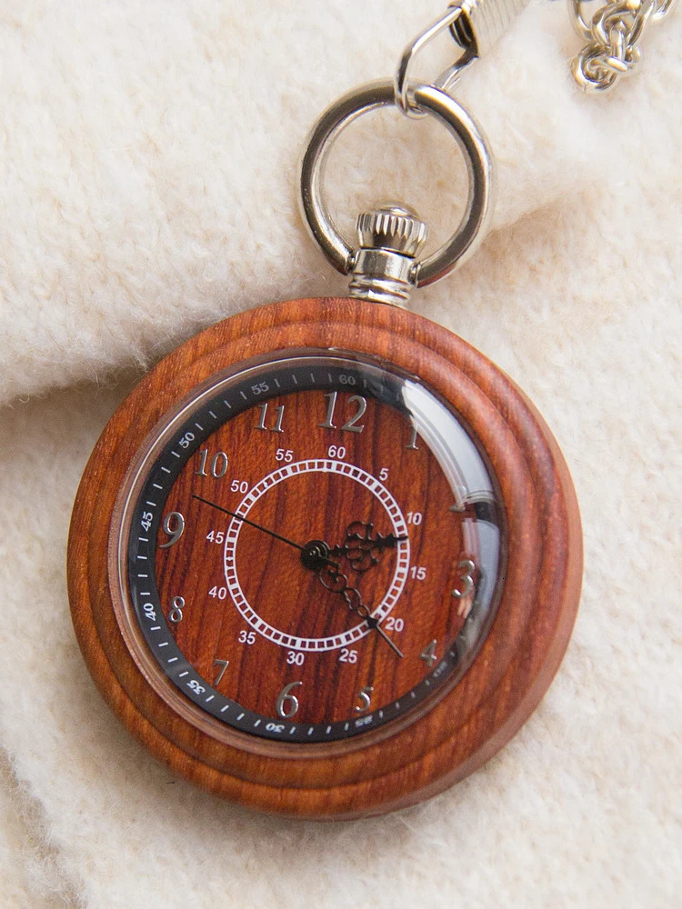 Japanese quartz sports mens retro wooden pocket watch 241122