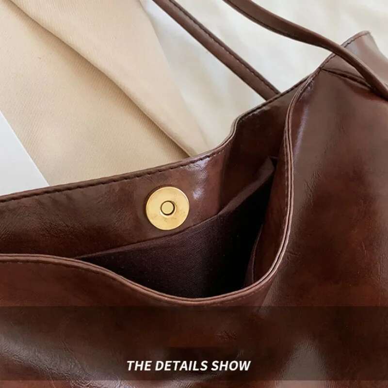 Women Tote Fashion Underarm Pouch Large Capacity Soft Pu Leather Shoulder Retro Crossbody Bag Casual Portable BucketBags