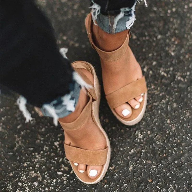 Summer Platform Sandals Women Peep Toe High Wedges Heel Ankle Buckles Sandalia Espadrilles Female Shoes 240412