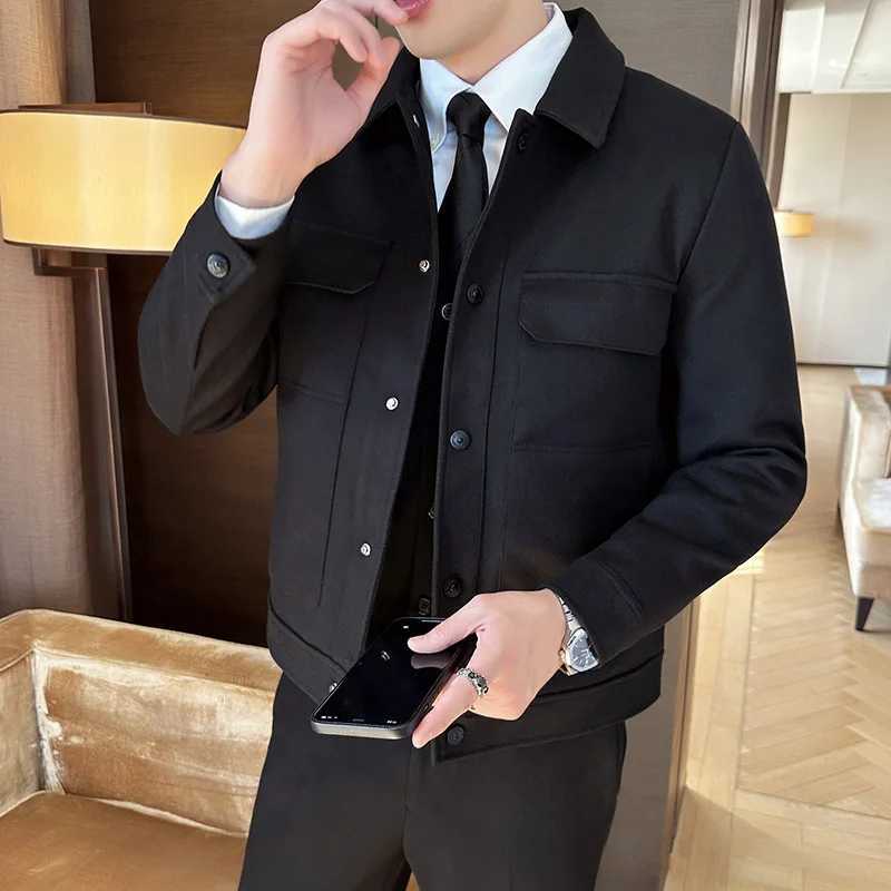 New Arrival Mens wool coat mens spring and autumn Korean version lapel wool coat winter thick casual jacket mens clothing 4XL-M Z241122