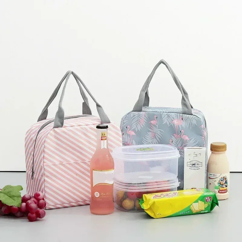 Functional Pattern Cooler Lunch Box Portable Insulated Canvas Bag Thermal Food Picnic Bags For Women Kids 241122