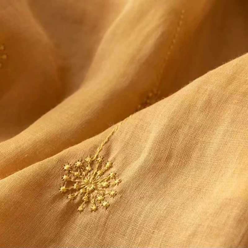 New Summer Rami Dress Wenling Short Skirt Sve Pahwork Party Dress Embroidered Cotton Linen Midi Dress M241123