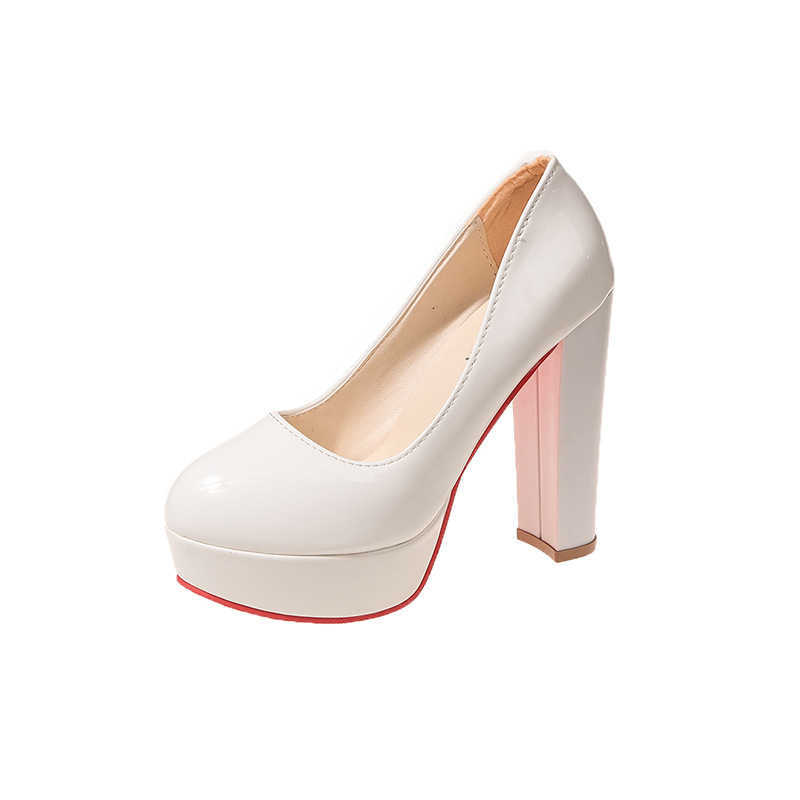 2025 Heels red bottomed 12cm French style high heels with red sole waterproof table top womens new style shallow mouth leather thick heel sexy runway 