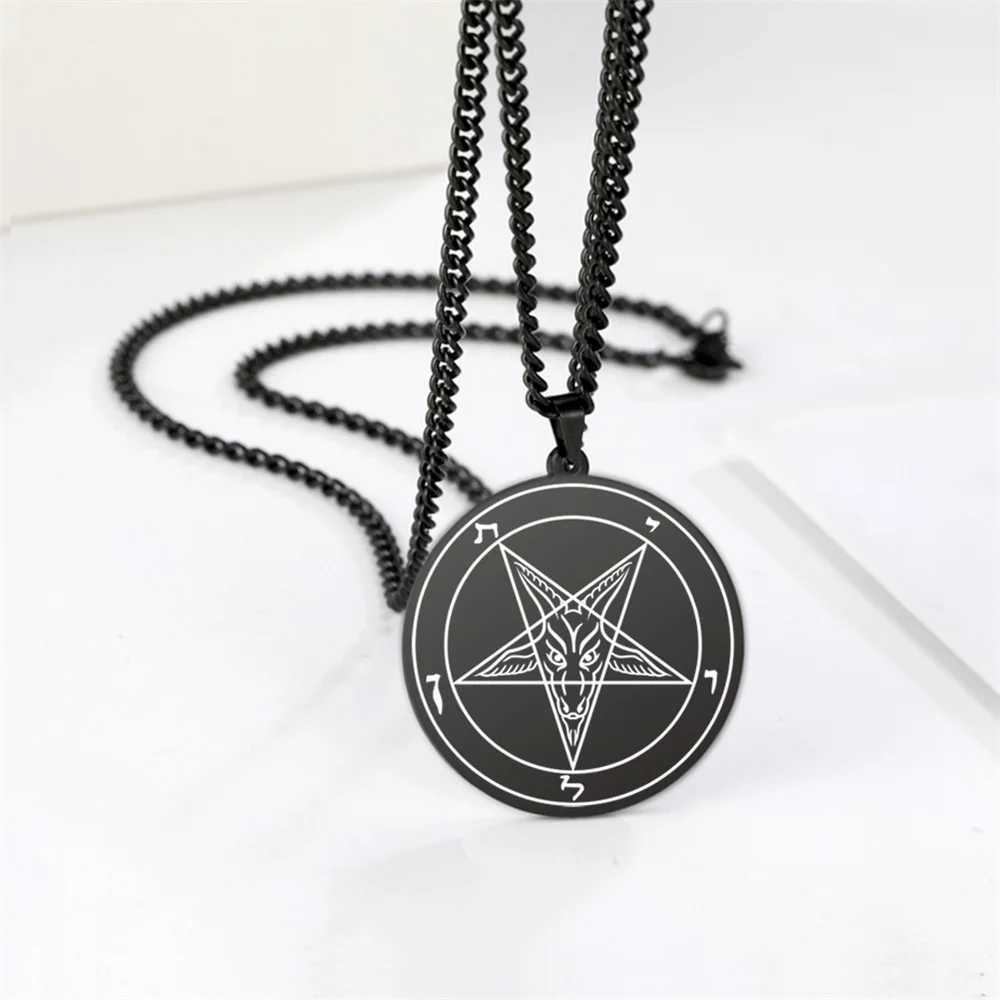 EUEAVAN Large Talisman Baphomet Necklace Goth Pagan Pentagram Amulet Symbol of Evil Stand-in for Satan Necklaces Goat JewelryX241122