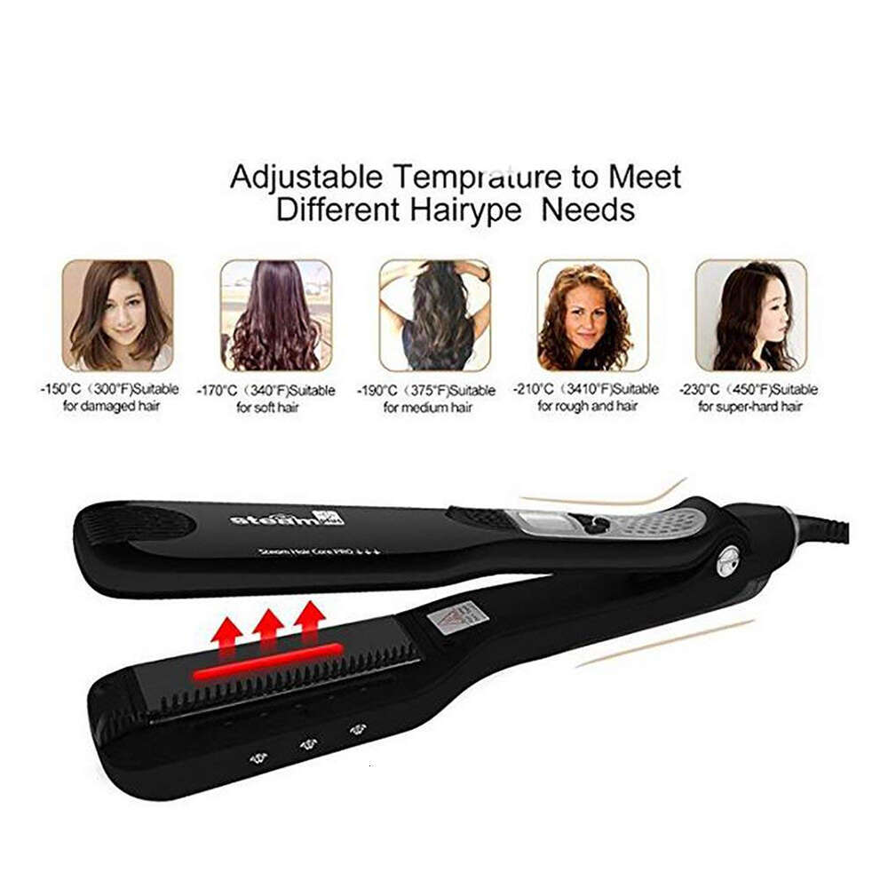 Steam Professional Flat Straightening Electric Heating Brush Ceramic Hair Iron Straightener