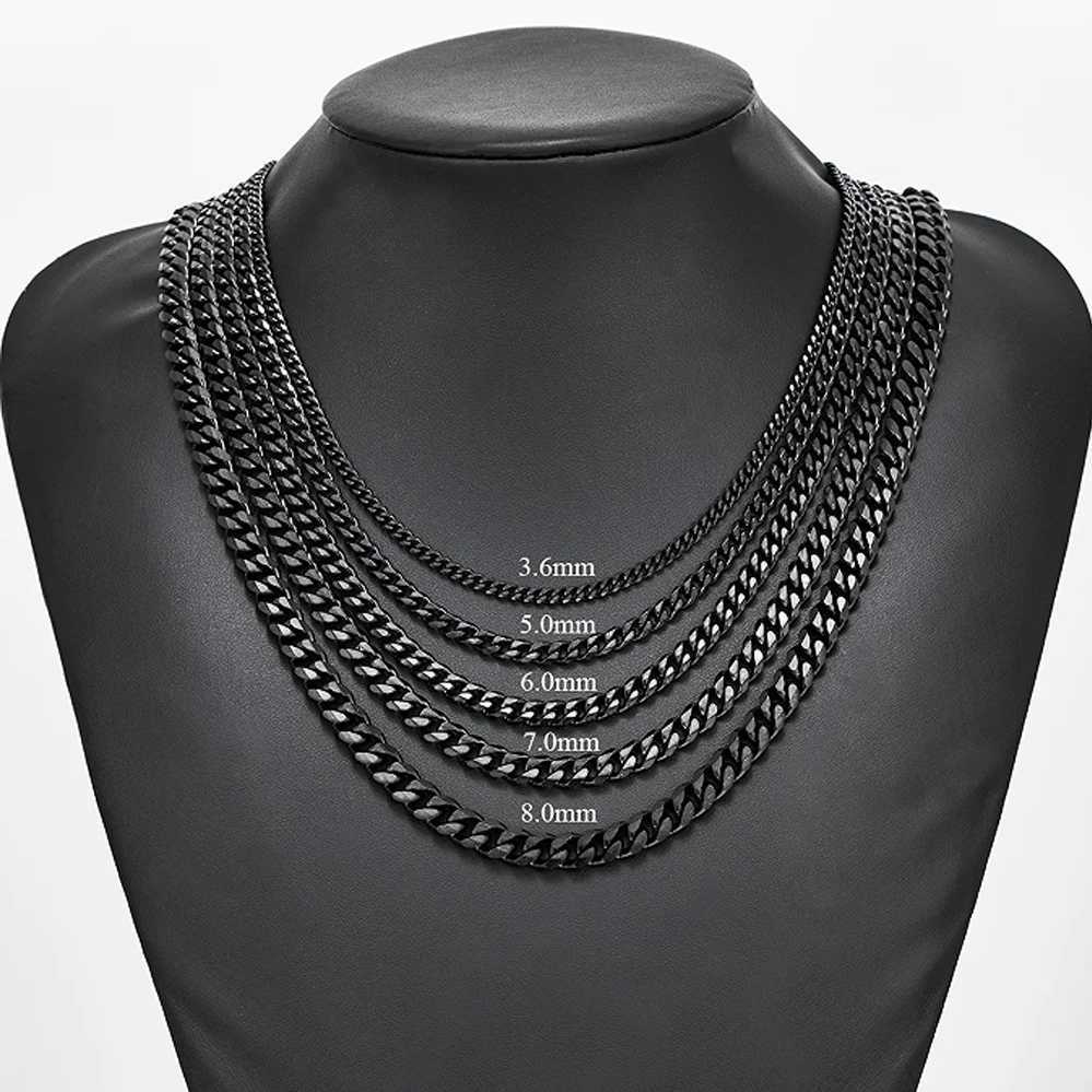 HIYEE 3mm/4mm/5mm/6mm/7mm/8mm Black Color Stainless Steel Cuban Link Chains Classic Men Boy Curb Chunky Necklace 14 to 30 InchesXJ241123