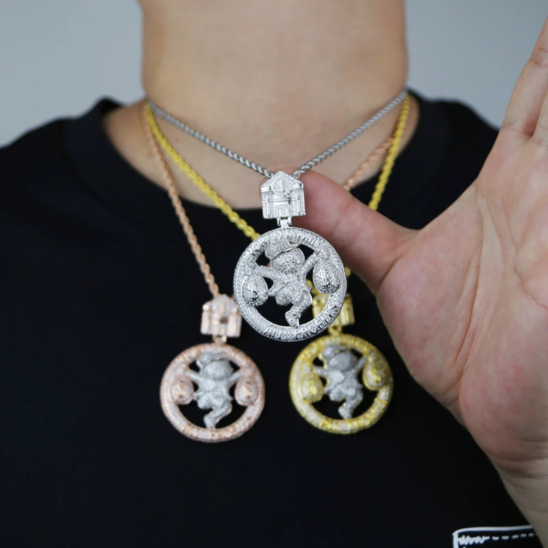 All Profits World Is Mine Hip Hop Pendant Necklace Full Paved Bling 5A Cubic Zirconia CZ Trap House Dollar Iced Out Men Jewelry 241122