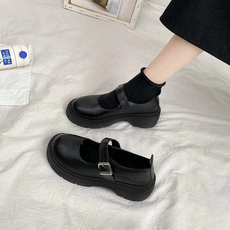 Mary Jane Small Leather Shoes for Women Korean Style Versatile Retro British Thick Sole Spring and Summer 241122