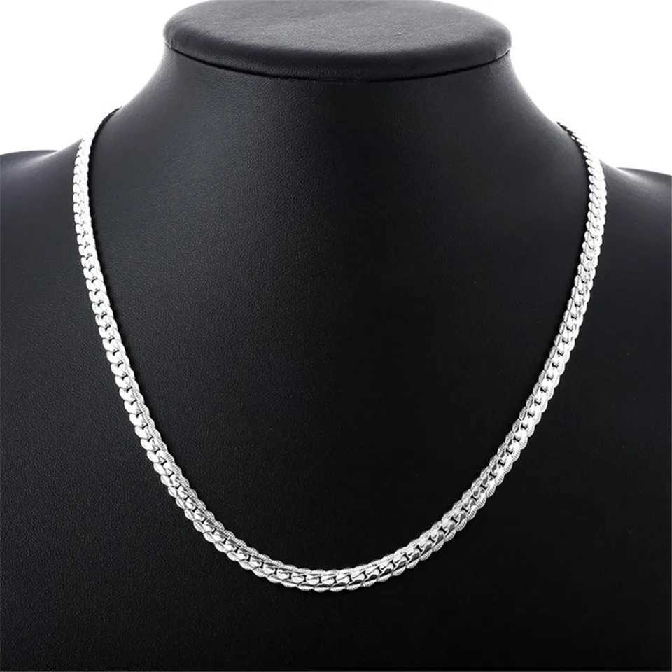 Fashion 925 Sterling Silver Necklace Unisex 5MM Flat Snake Link Chain Lobster Clasp Collares Necklaces For Women Men JewelryX241122