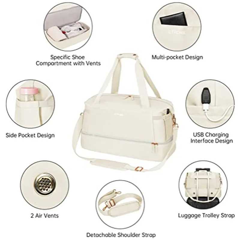 Gym Bag for Women Sports Travel Duffel Bag with USB Charging Port Weekender Overnight Bag with Wet Pocket and Shoes CompartmentXJ241122