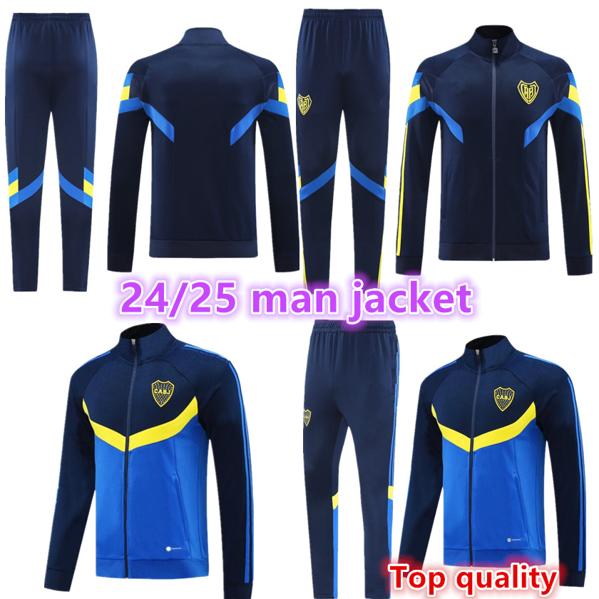 24 25 Boca Juniors adult Tracksuit jacket long zipper Men's Soccer Jacket Set, Long Sleeve Football Training Suit, MARADONA TEVEZ DE ROSSI training suit
