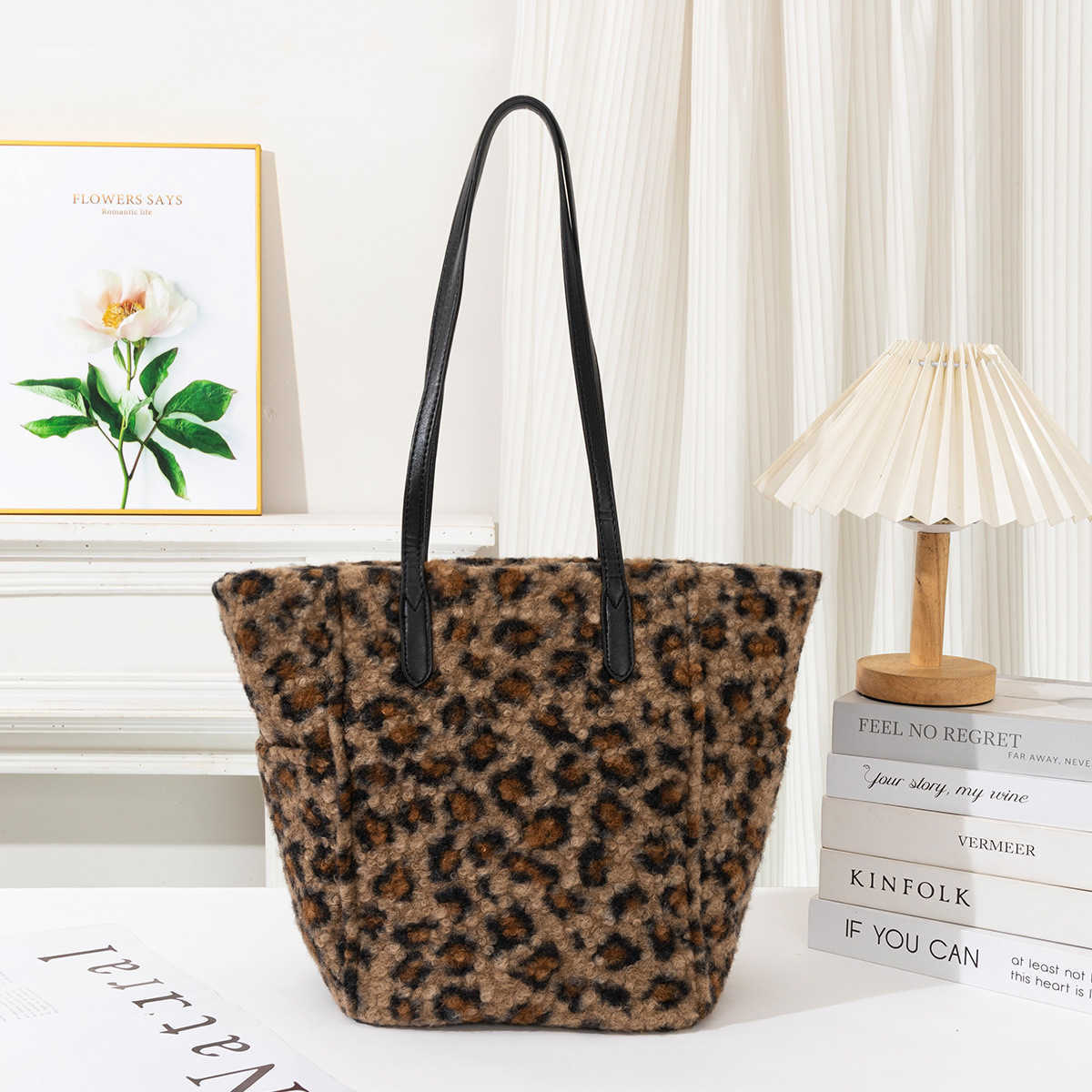 Tianzi's versatile trade niche leopard print large capacity tote bag, personalized and fashionable handheld single shoulder bag