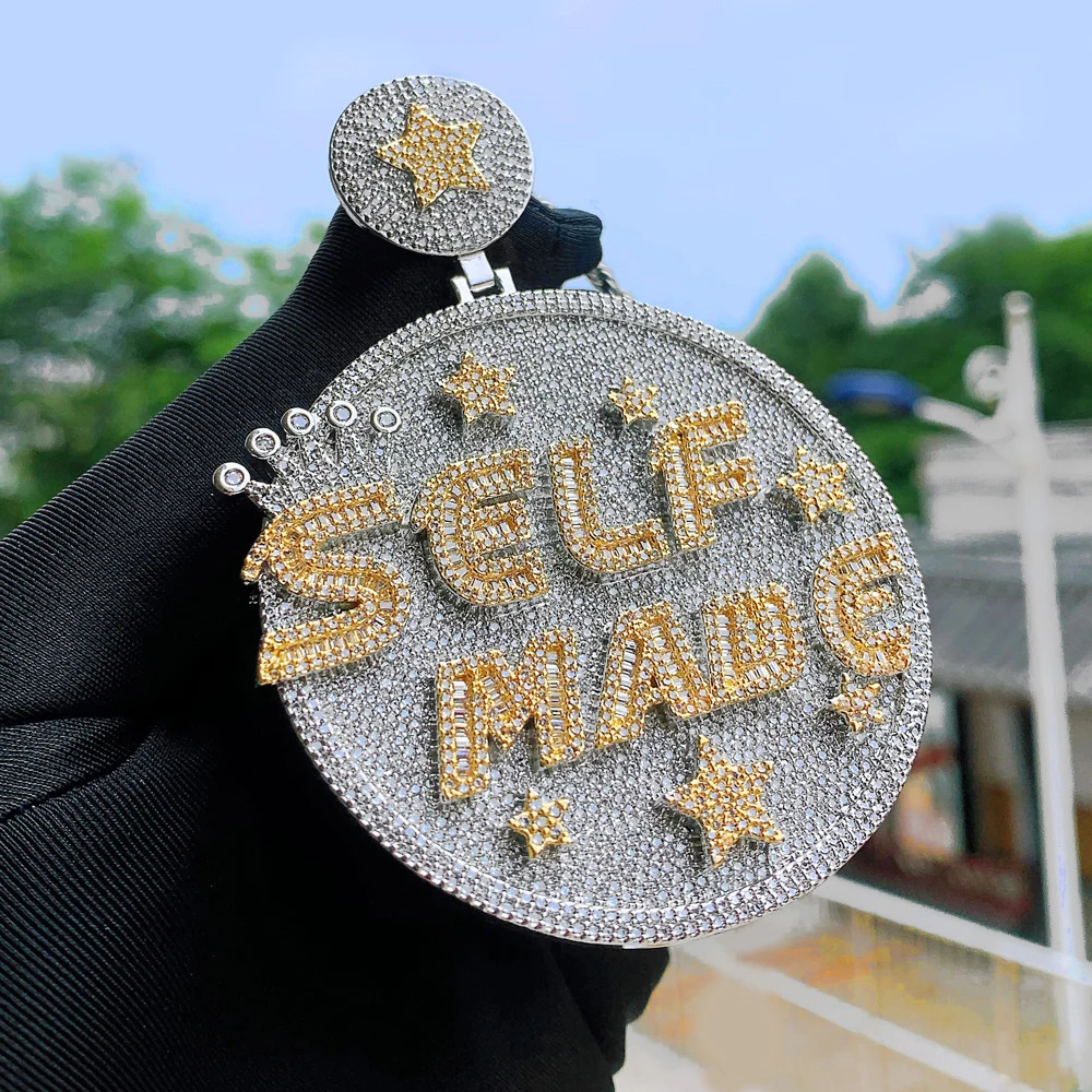 Big Heavy Iced Out Bling 5A Cubic Zircon Paved Self Made Engraved CZ Star Pendant Necklace Hip Hop Men Women Charm Jewelry 241122