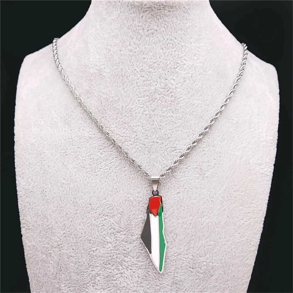 Palestine Map Flag Necklaces for Women Men Stainless Steel Gold Color Palestinian Ethnic Map Pendant Chain Necklace Jewelry GiftX241122