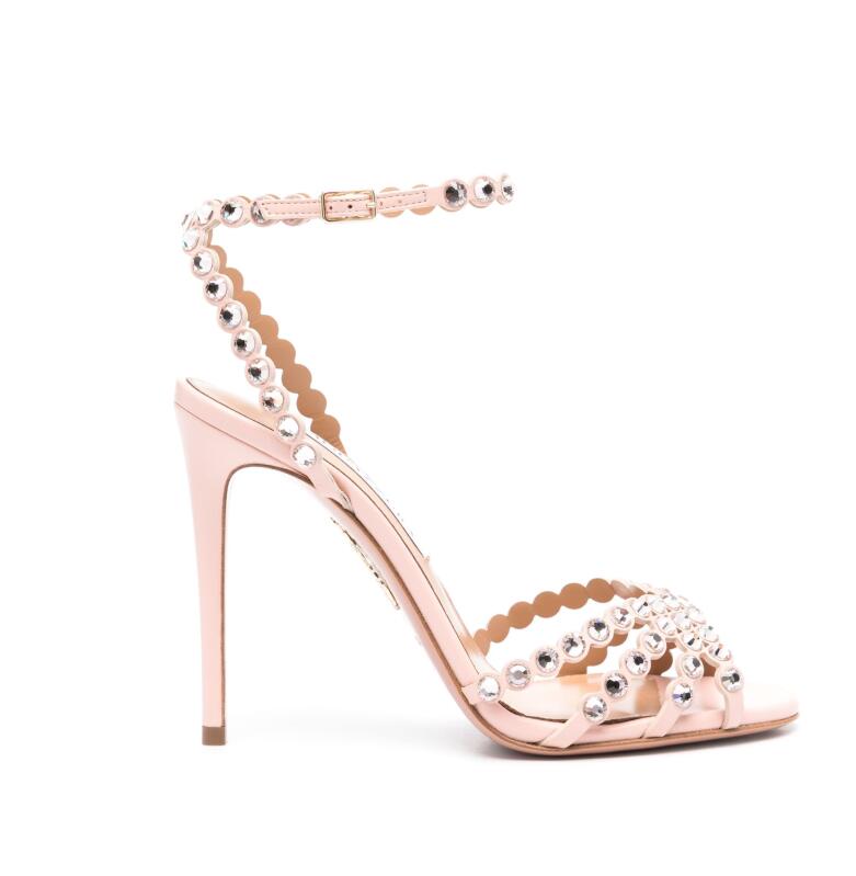 Fashion Designer Bridal Wedding Tequila Sandals Famous Designer Women Open Toe Stiletto Heel Crystal Anklet High Heels Chain Pumps White,Pink,Black Sandalias