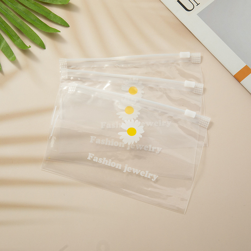Korean version daisy transparent plastic self sealing bag hair accessories packaging bag manufacturer in stock rubber band jewelry accessories storage