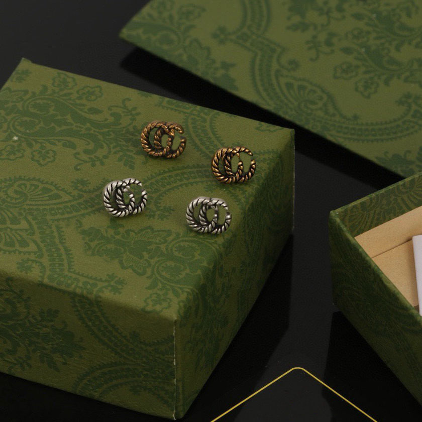 Vintage 14k gold designer earrings High quality electroplate plating craft jewelry jewelry with stamp classic double letter earrings for ladies wedding Christmas