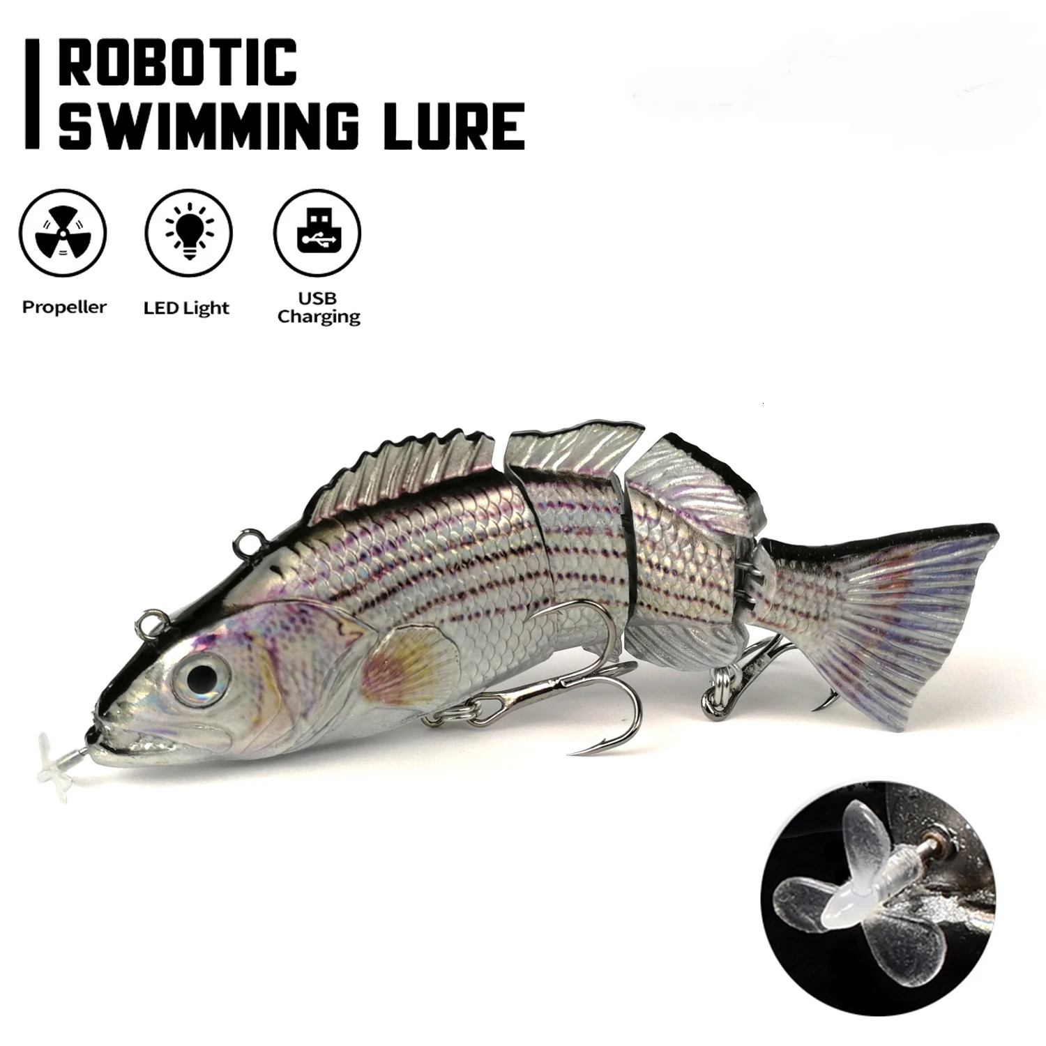 Robot swimming bait 130mm 4-stage swimming pool 35/54g fishing automatic electric follicle generator USB charging LED light for bass Pike 241122