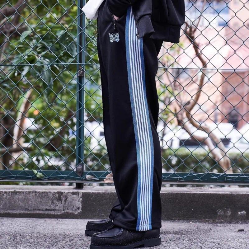 Men's Pants Limited Blue Butterfly Embroidery Stripes Jackets Black Sweatpants Men Women Tracksuit