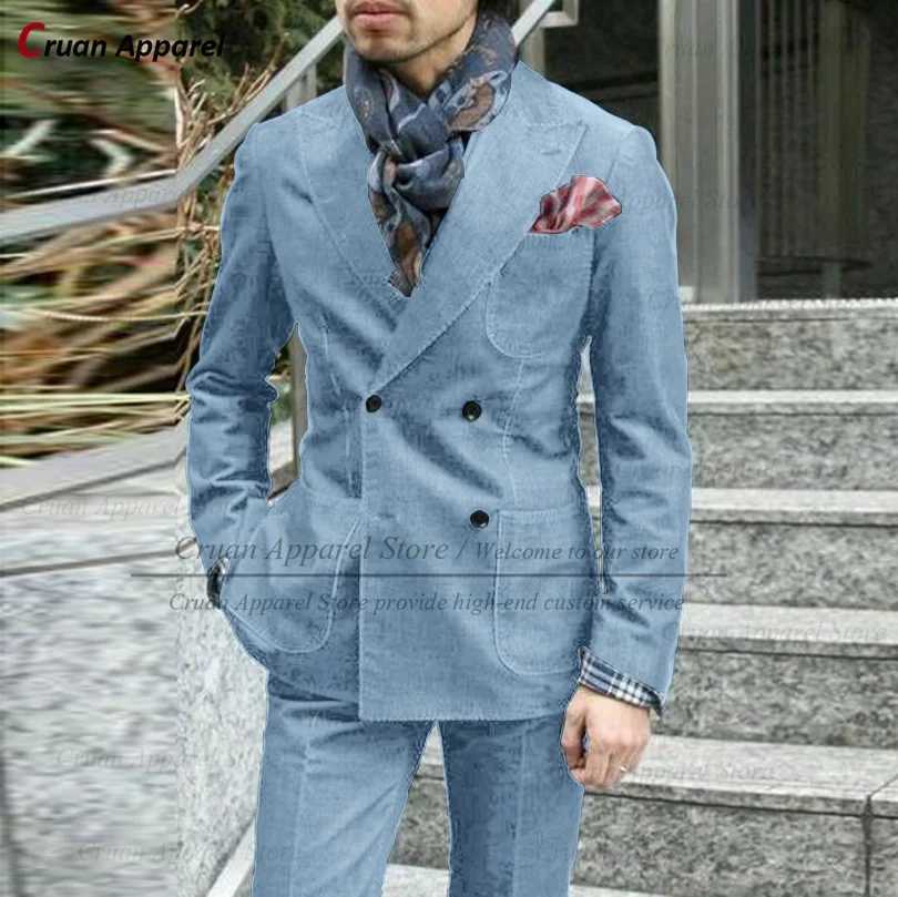 New mens denim suit decoration custom fashion business wedding dress set casual winter black suit jacket pants 2 pieces W241123