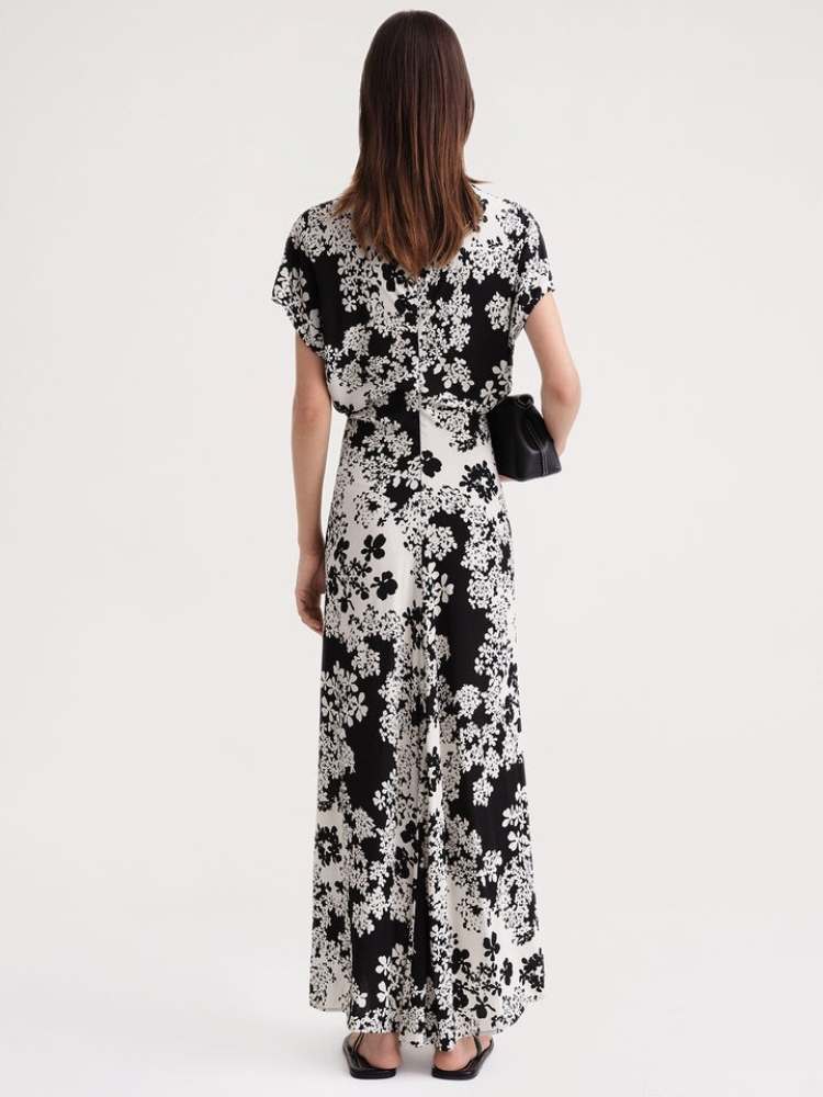 0C426M16 Classic Retro Casual Dresses ZIPPY Basic Slimming Printed Dress Classic Coated Canvas Ankle Length