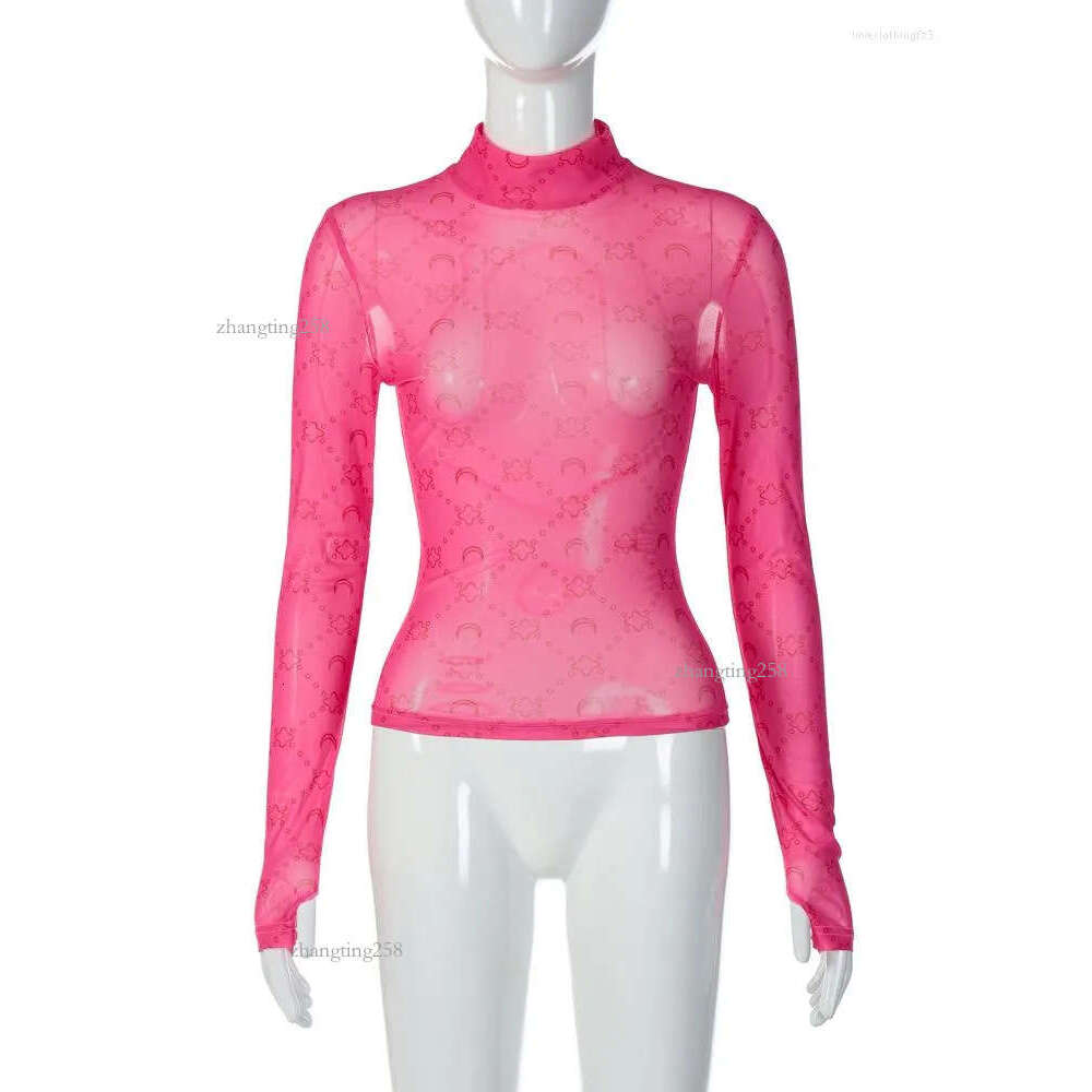 Women's T Shirts Sexy Transparent Mesh Tops For Women High Neck Long Sleeve Shirt See Through Club Party Crop Y2K