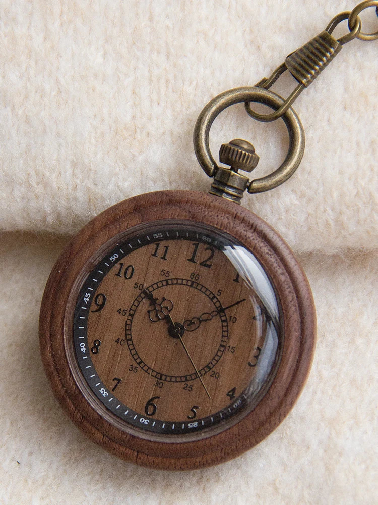 Japanese quartz sports mens retro wooden pocket watch 241122