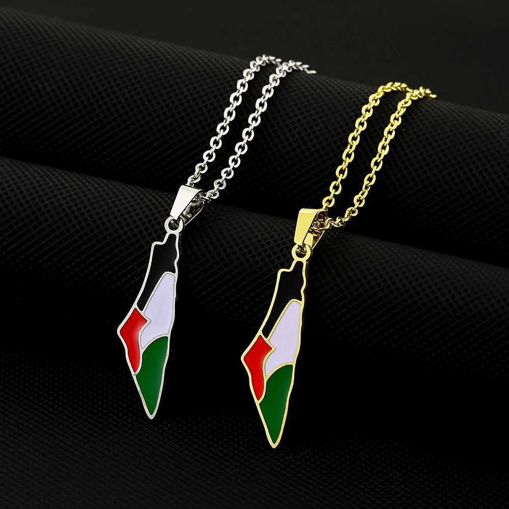 SONYA New Fashion Palestine Flag Map Pendant Necklace For Women Men Gold Silver Color Stainless Steel Jewelry GiftsX241122