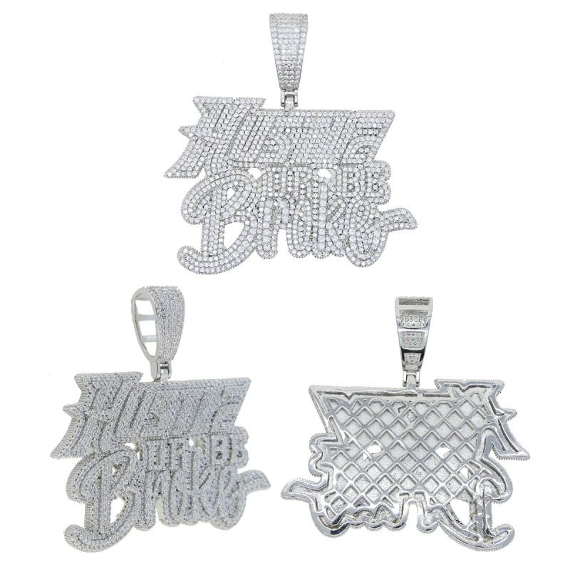 Iced Out Bling Men Jewelry Micro Pave 5A CZ Gold Color Rock Punk Hip Hop Letter Hustle Or Be Broke Pendant Necklace 241122