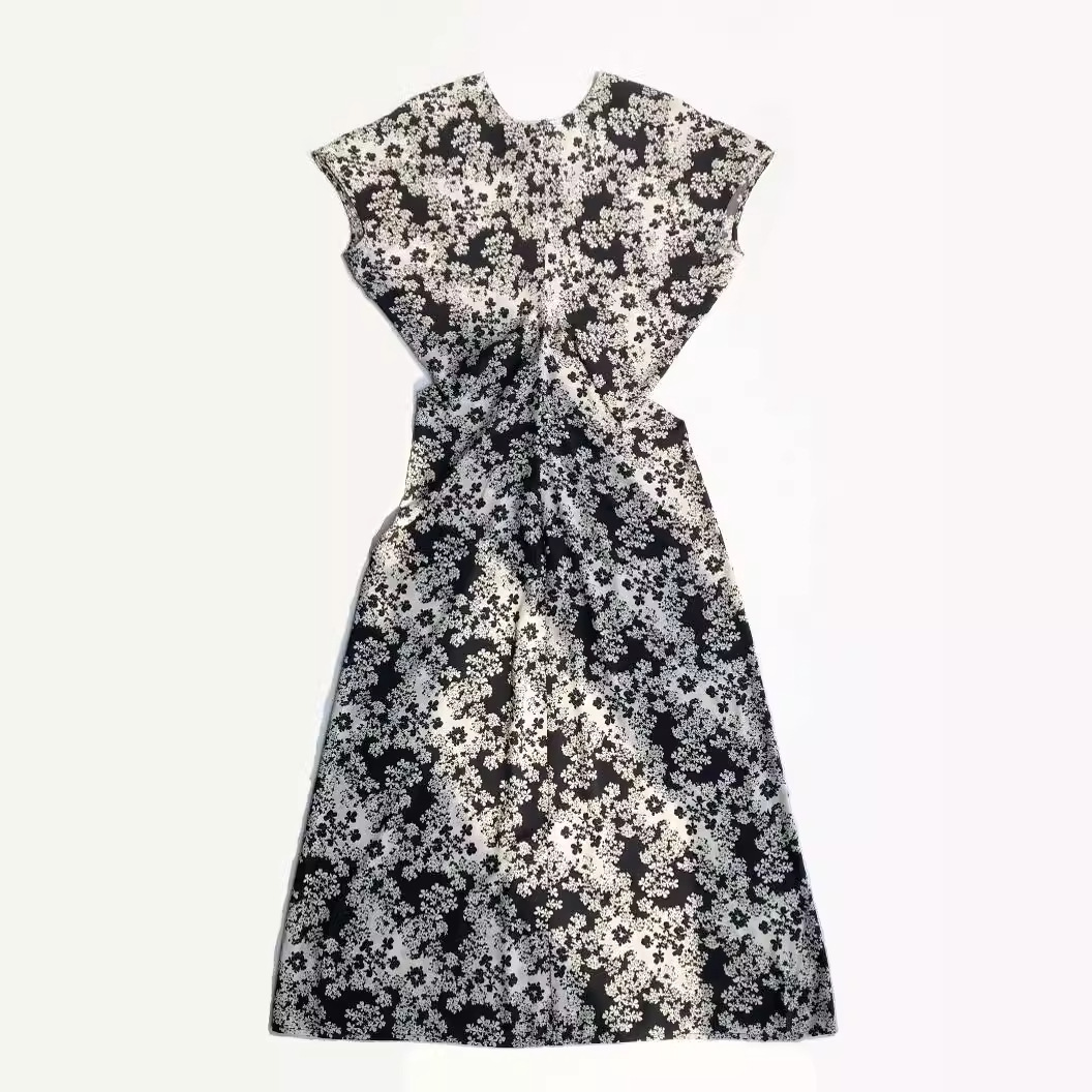 0C426M16 Classic Retro Casual Dresses ZIPPY Basic Slimming Printed Dress Classic Coated Canvas Ankle Length