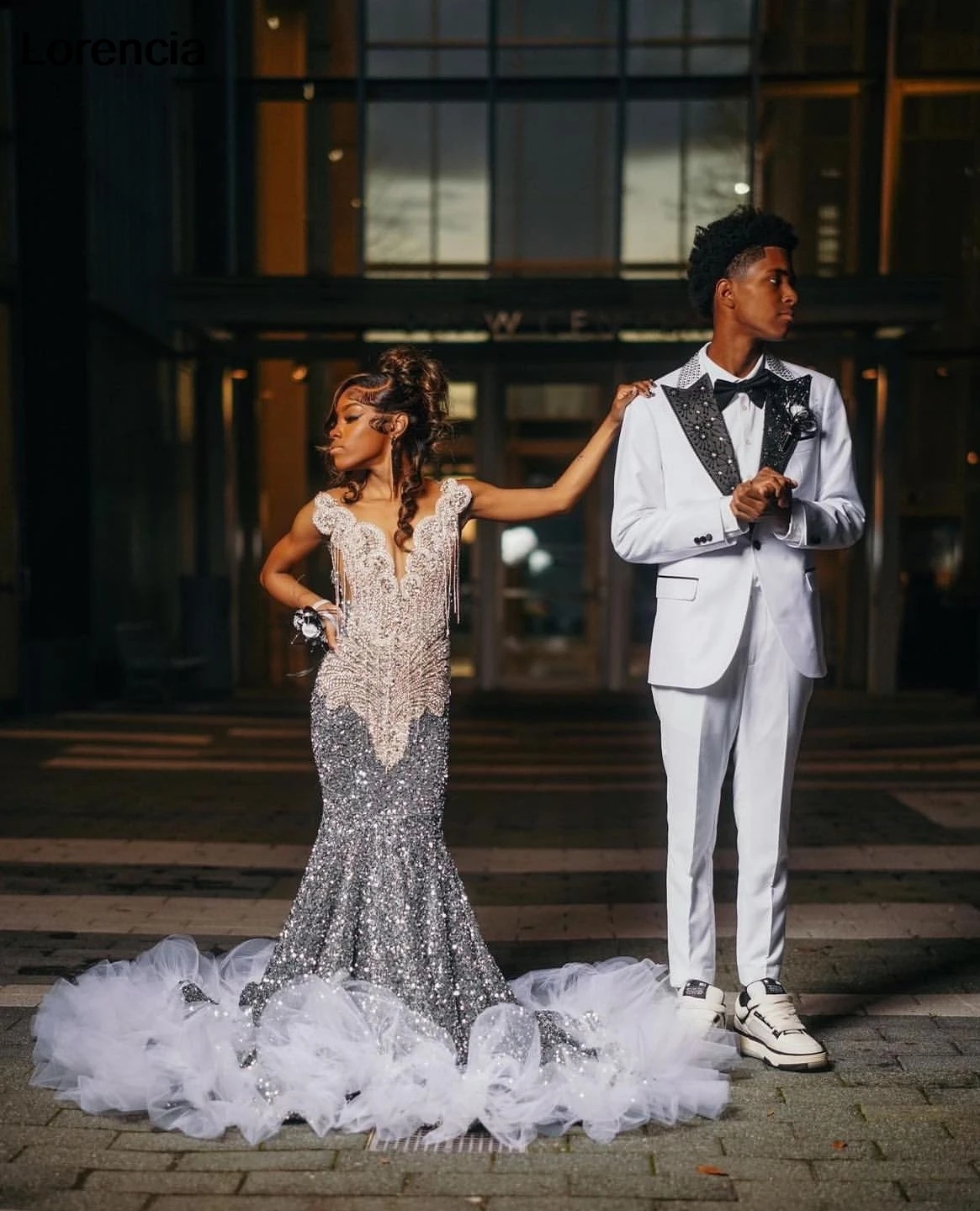 Sier Mermaid Sequins Prom Dress For Black Girls Handmade Diamond Beaded Party Gowns Vestidos De Gala