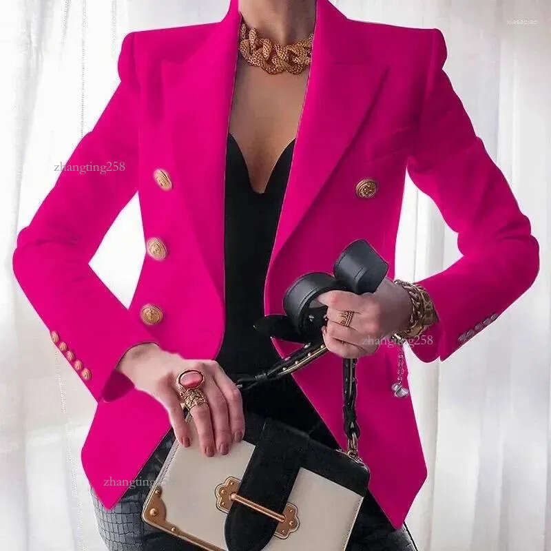 Women's Suits Korean Chic Blazer Women Fashion Double Breasted Autumn Winter Long Sleeve Solid Female Blazers Elegant Casual Jackets