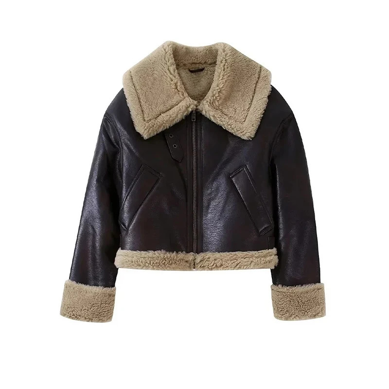 SIYANG Winter Woman Fur Leather Short Jackets Female Thick Warm Turndown Collar Coats Ladies Chic Outerwear 241121