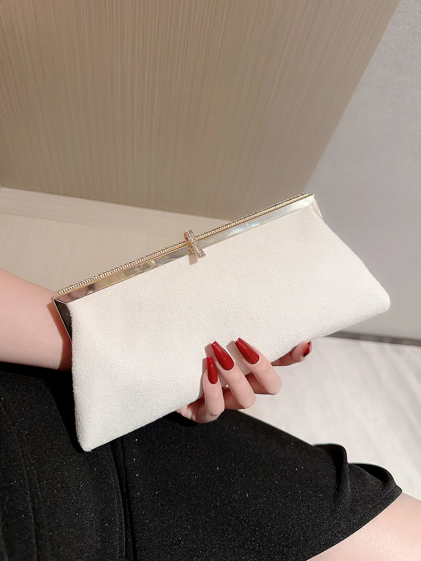 Womens temperament velvet fish hook decorated evening bag clutch party prom dress weddin 241115