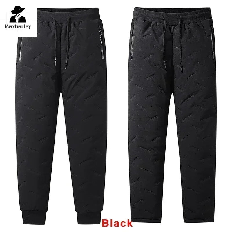 Winter Zip Pockets Thicken Fleece Sweatpants Men Joggers Black Grey Down Cotton Warm Pants Male Water Proof Thermal Trousers 7XL y241120